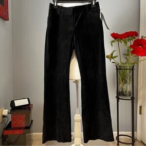 NEW Moda Intl Black Suede Leather Wide Leg Raw Hem Ankle Trouser Pants 4S NWT